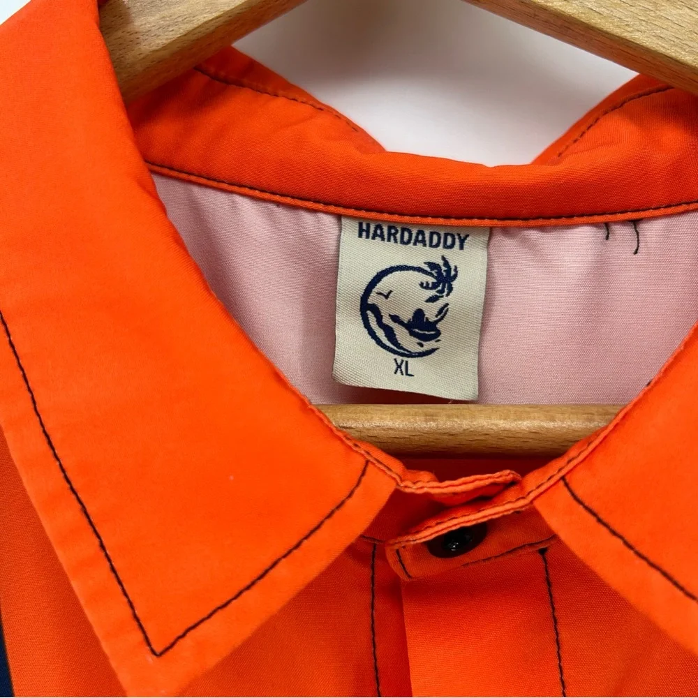 Hardaddy Shirt Mens Retro Bowling Short Sleeve Orange Navy Blue Striped Size XL - Picture 3 of 8